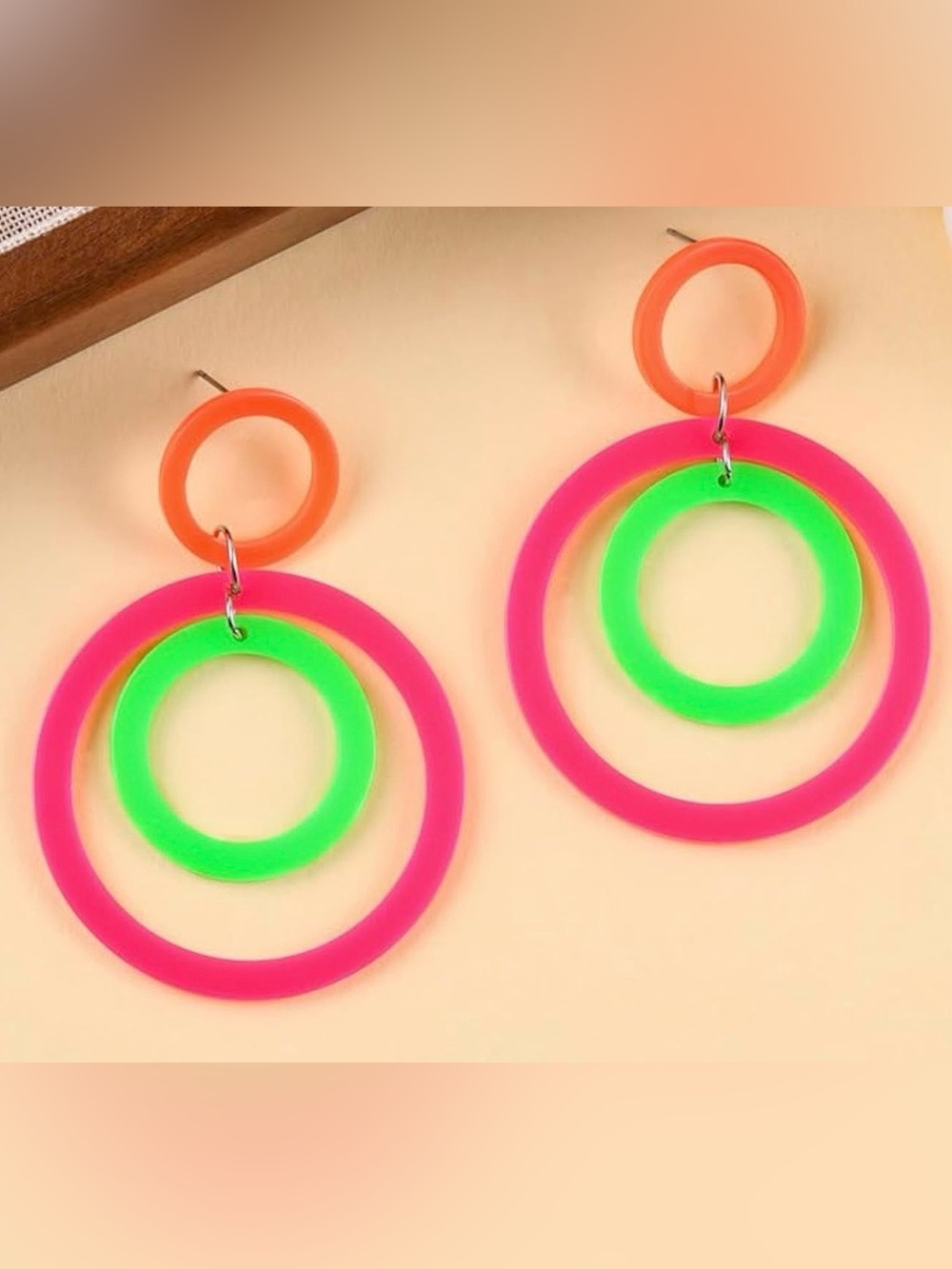Neon Circular Drop Earrings 80's 90’s Outfit Glow Party Halloween